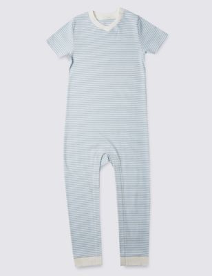 Blue Stripe Short Sleeve Sleeping Suit Without Feet &#40;3-8 Years&#41;